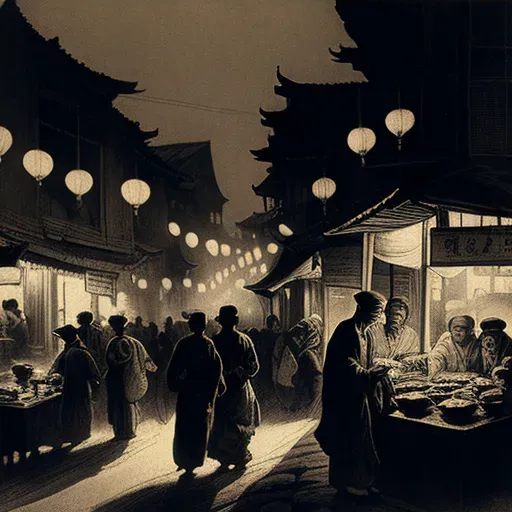 Bustling night market in an Asian city with lanterns - Image 4