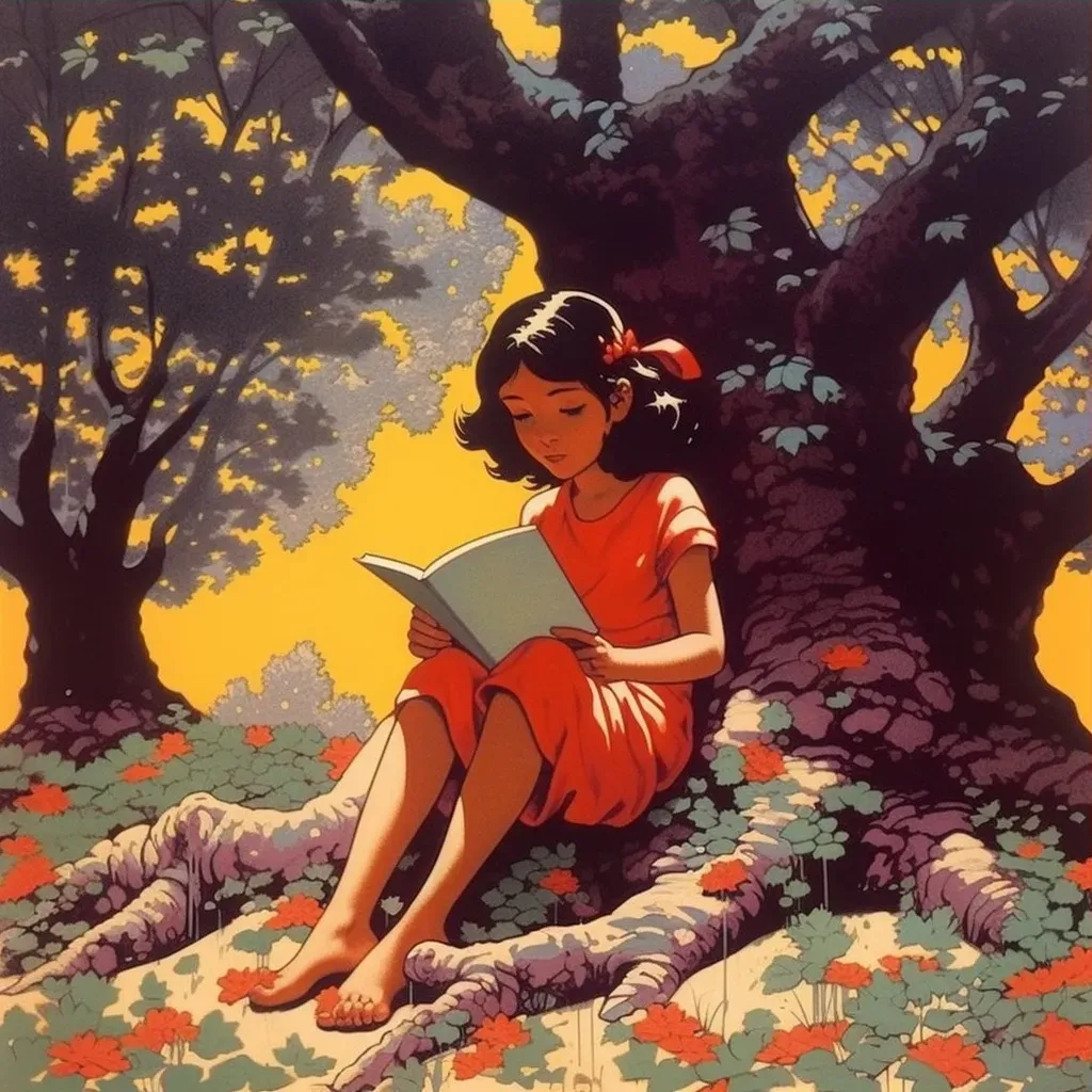 Young girl reading a book under a tree symbolizing importance of education - Image 3