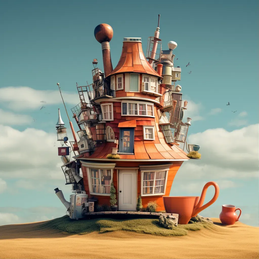 Surreal architectural fantasies with oversized book and teapot buildings - Image 1