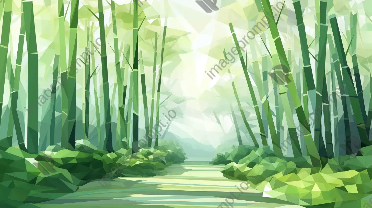 Polygonal depiction of a bamboo forest pathway - Image 1