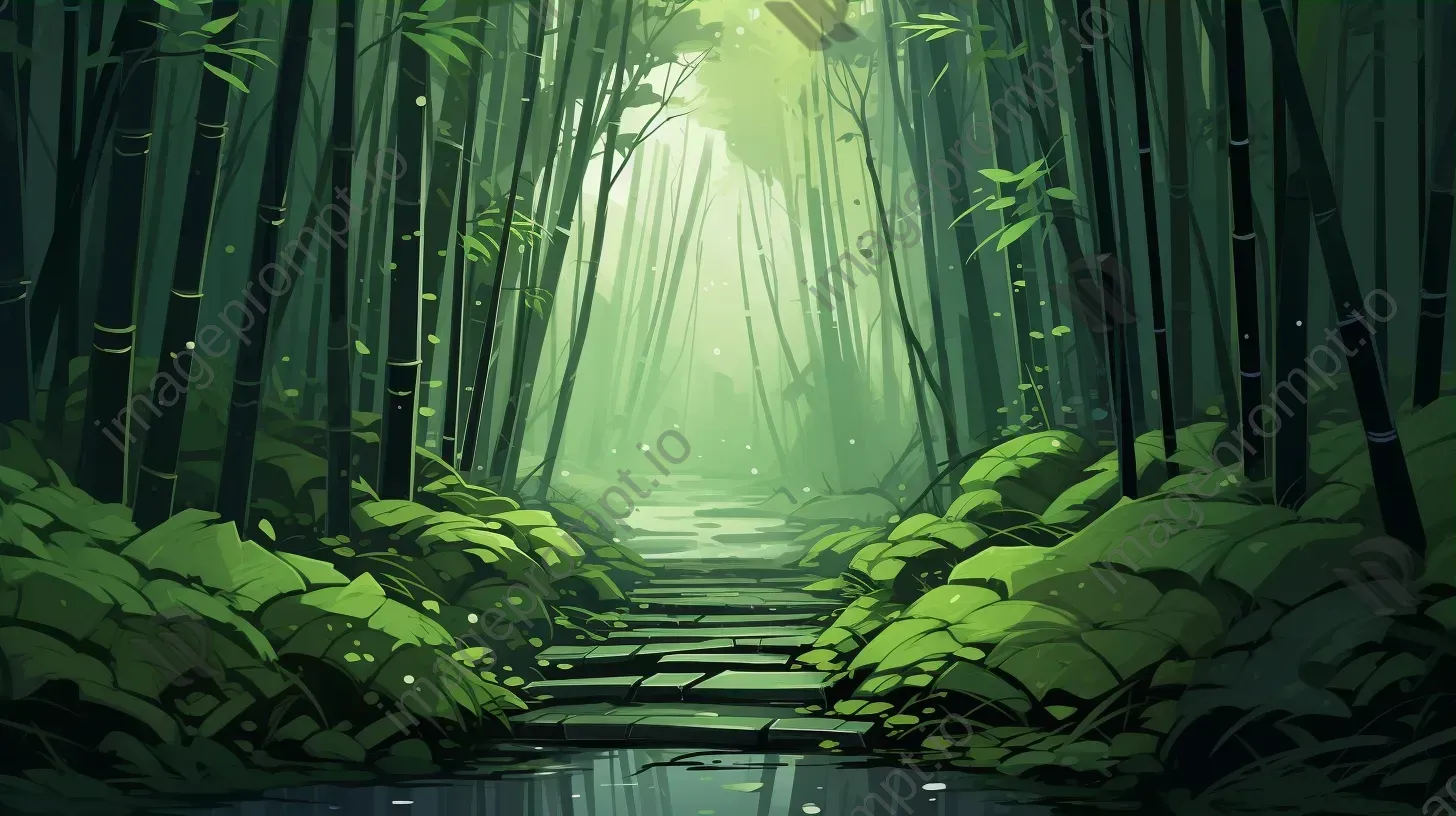 Polygonal depiction of a bamboo forest pathway - Image 3