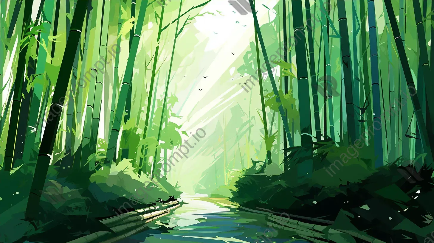 Polygonal depiction of a bamboo forest pathway - Image 4