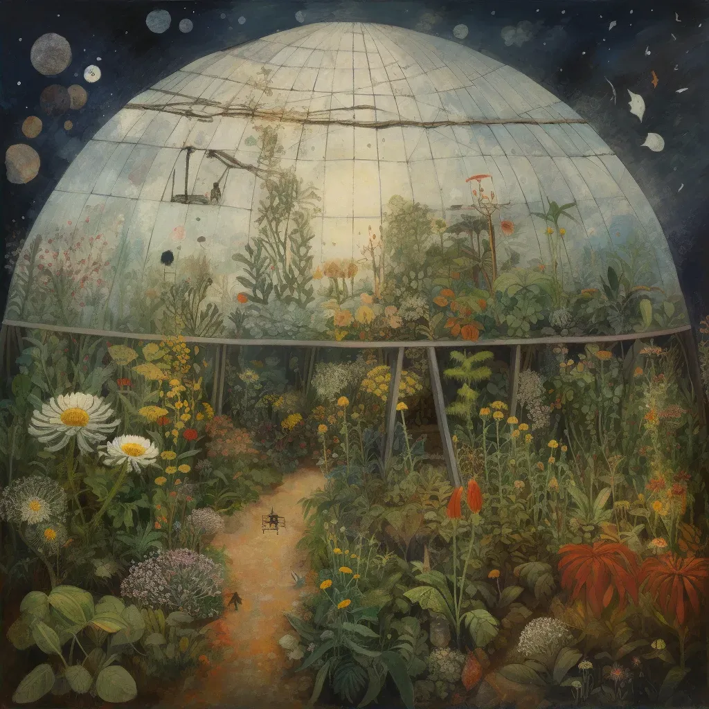 Digital rendering of a cosmic garden with alien plants in a space habitat - Image 2