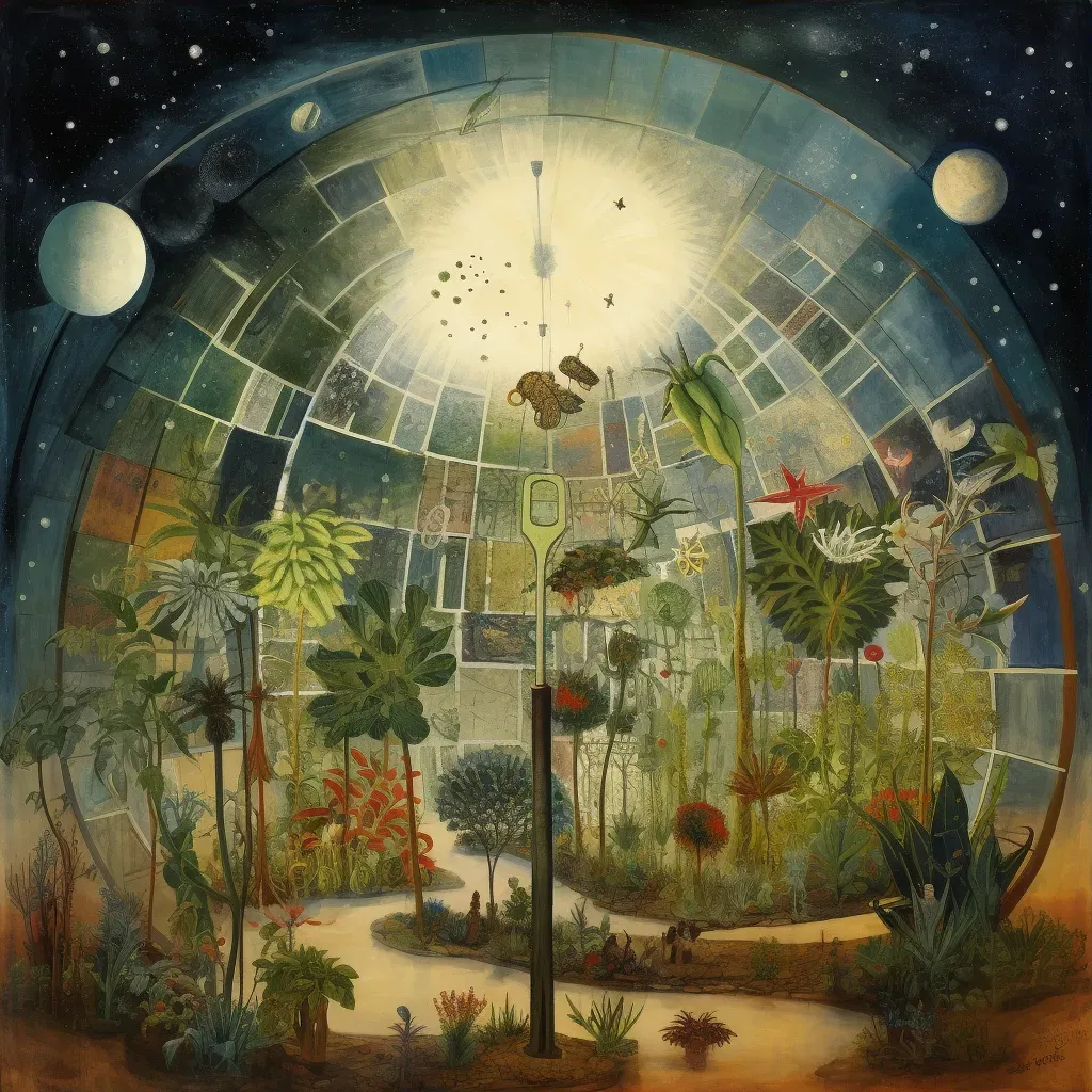 Digital rendering of a cosmic garden with alien plants in a space habitat - Image 3