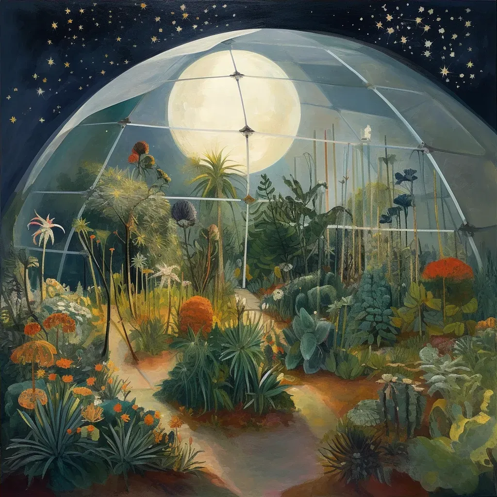 Digital rendering of a cosmic garden with alien plants in a space habitat - Image 4