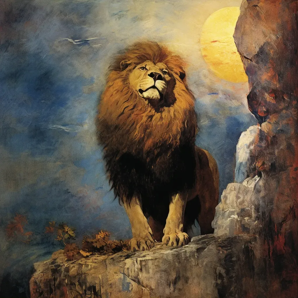 Image of a majestic lion standing on a rocky outcrop, symbolizing power - Image 2