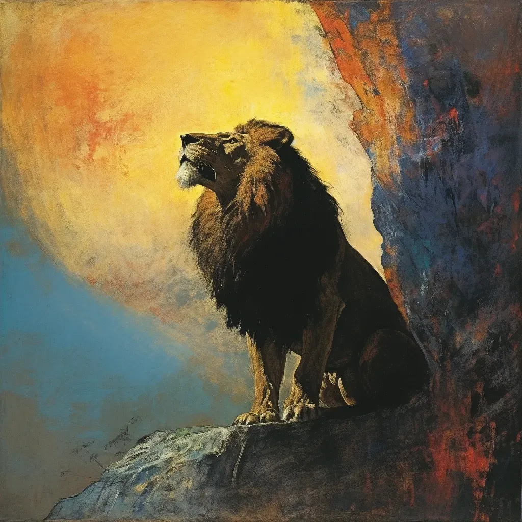 Image of a majestic lion standing on a rocky outcrop, symbolizing power - Image 4