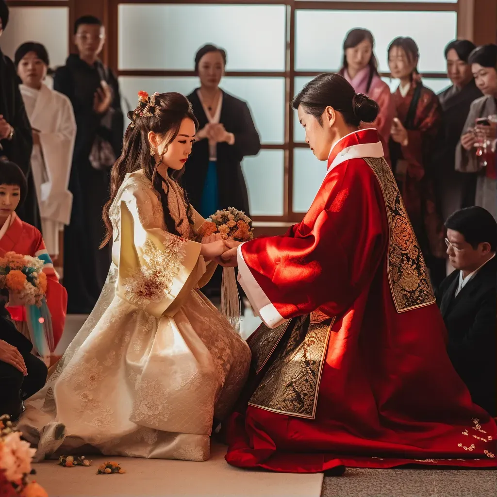 Korean traditional wedding ceremony with hanbok attire - Image 1