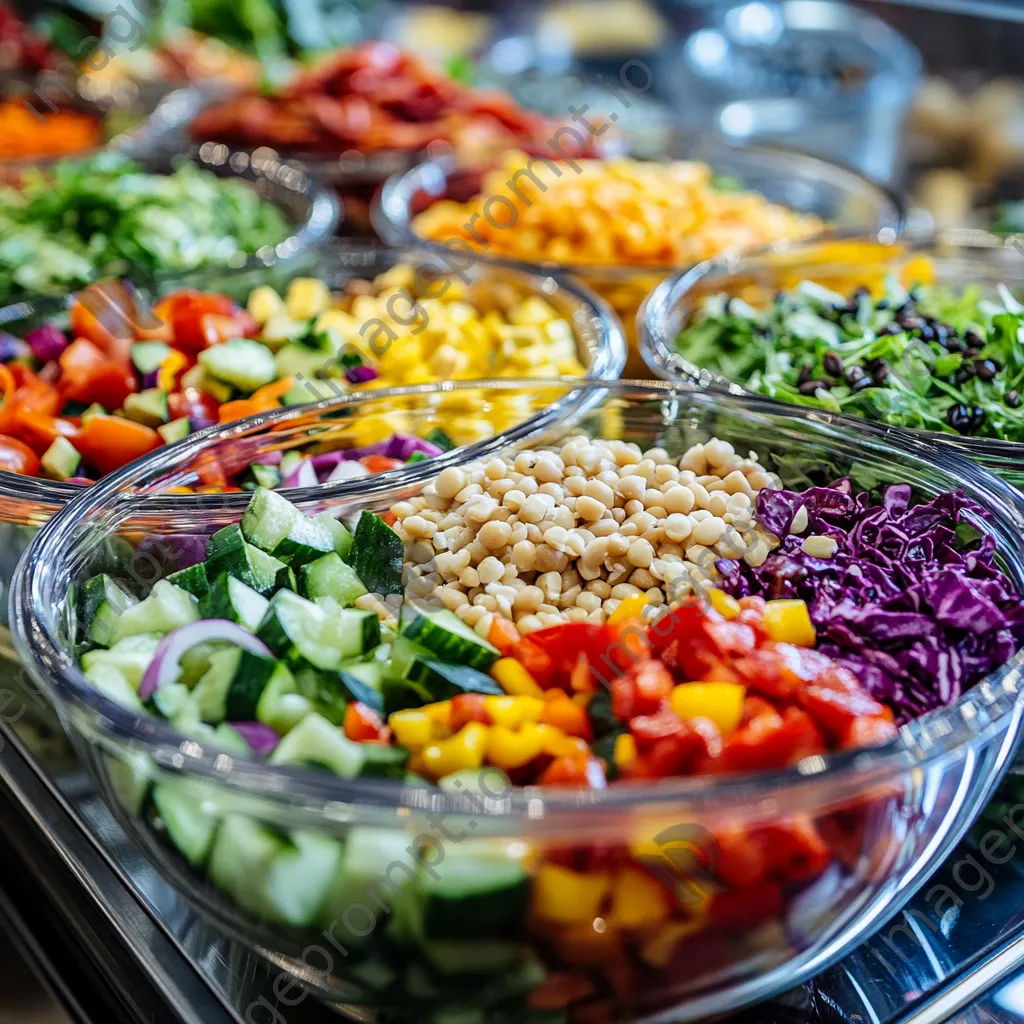 Close-up of a salad bar with fresh vegetables in glass bowls - Image 1