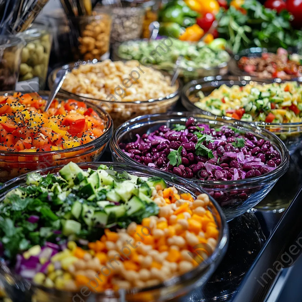 Close-up of a salad bar with fresh vegetables in glass bowls - Image 2