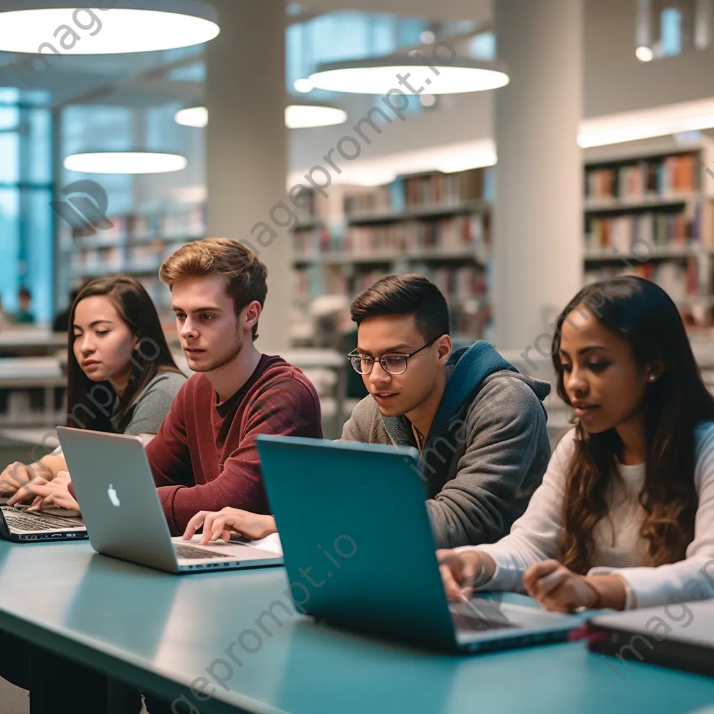 College students studying cloud computing in a library. - Image 2