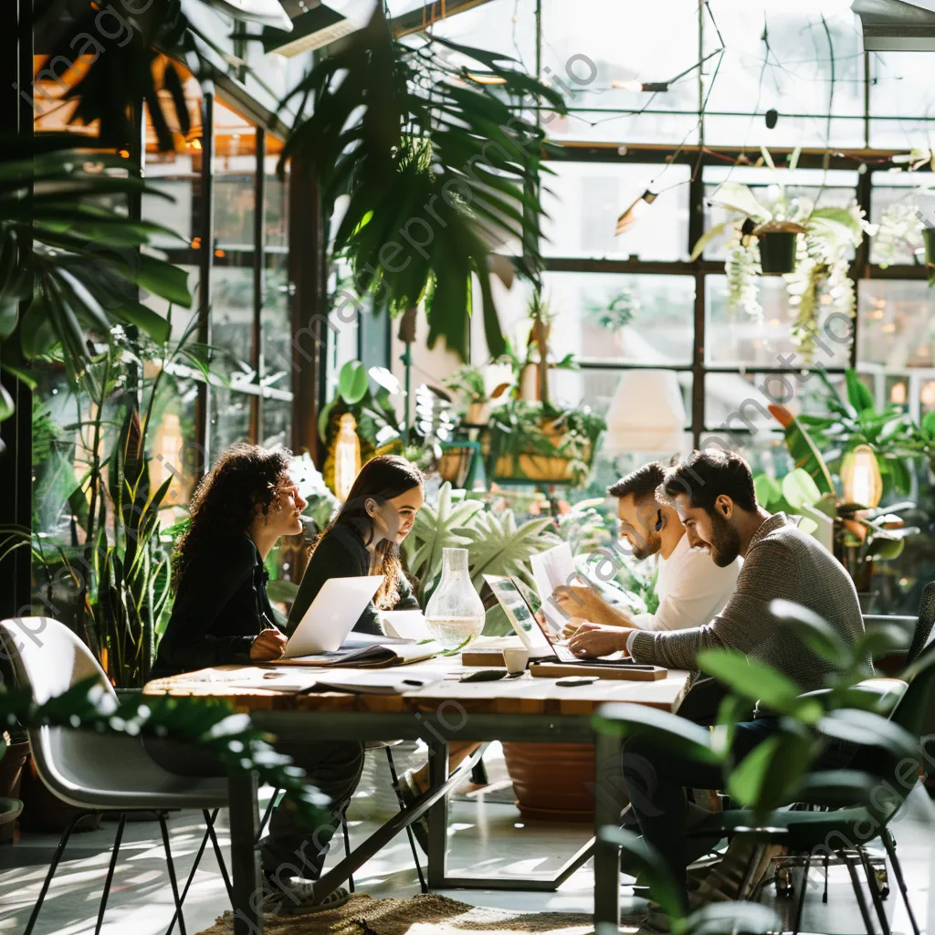 Team members discussing projects in a modern open office environment - Image 3