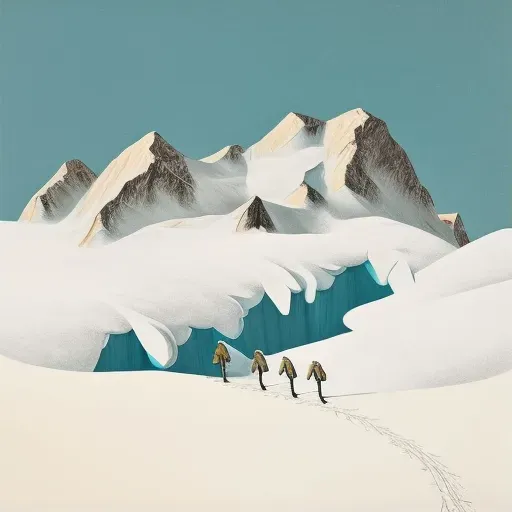 Explorers Crossing Snow-Covered Mountain - Image 1