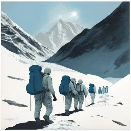 Explorers Crossing Snow-Covered Mountain - Image 2