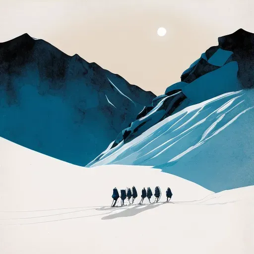 Explorers Crossing Snow-Covered Mountain - Image 3