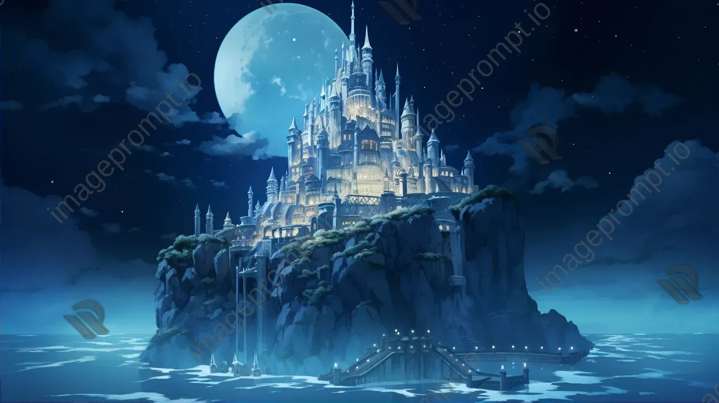 A fantastical, low poly castle under a silver moon - Image 2