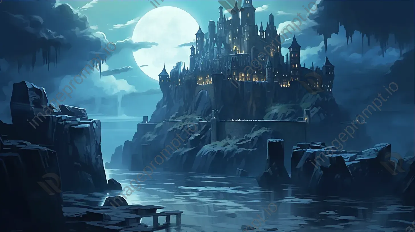 A fantastical, low poly castle under a silver moon - Image 3