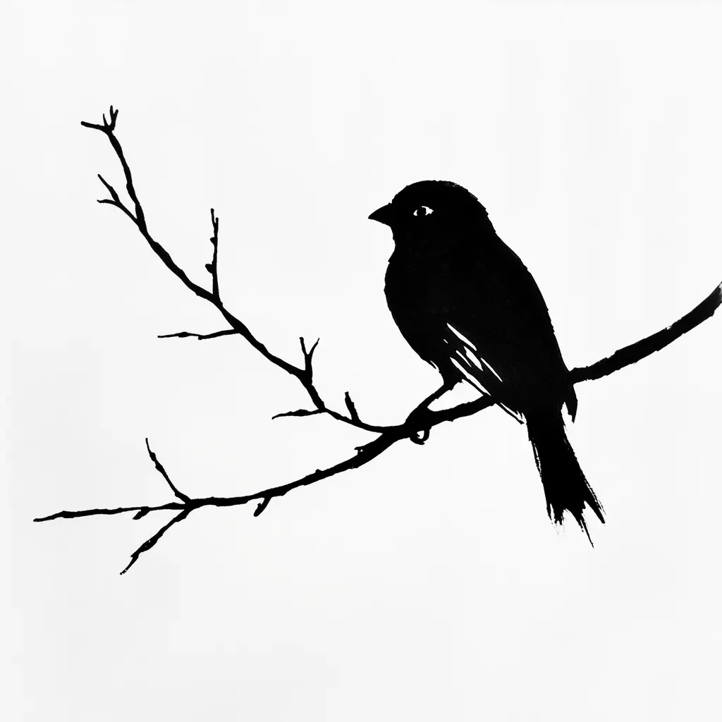 Minimalist inked silhouette of a sparrow on white paper emphasizing the economy of artistic strokes - Image 3