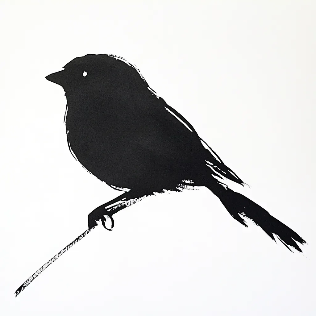 Minimalist inked silhouette of a sparrow on white paper emphasizing the economy of artistic strokes - Image 4