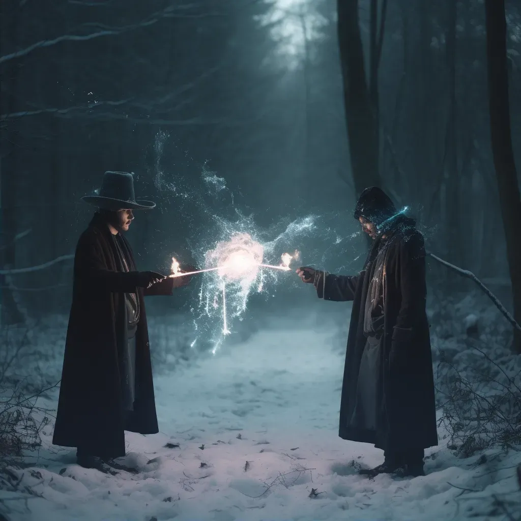 Wizards engaging in elemental sorcery duel - Image 2