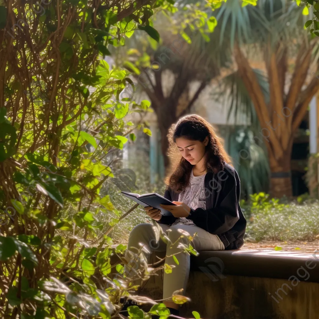 Student studying outside with a smartphone and notebook. - Image 2