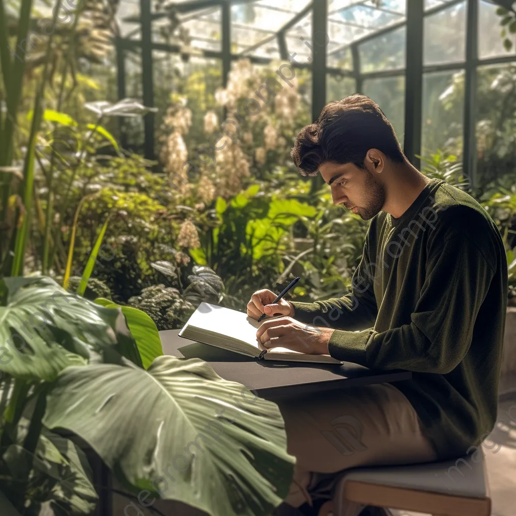 Student studying outside with a smartphone and notebook. - Image 3