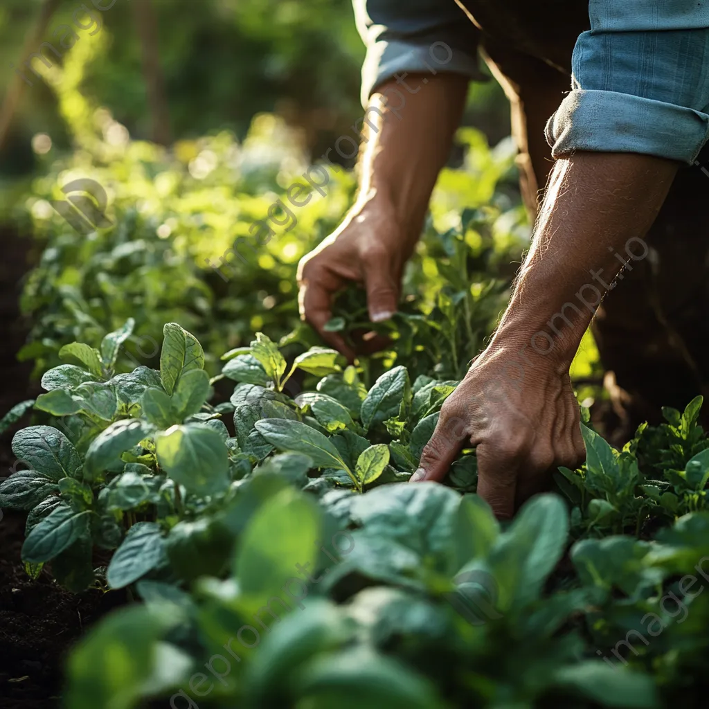 Gardener tending to traditional herb patch filled with plants - Image 1