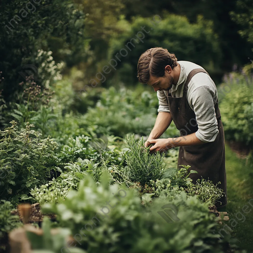 Gardener tending to traditional herb patch filled with plants - Image 3