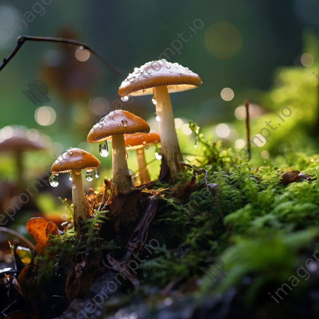 Rain-soaked mushrooms in a green forest - Image 1