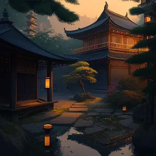 Peaceful Japanese Temple Twilight