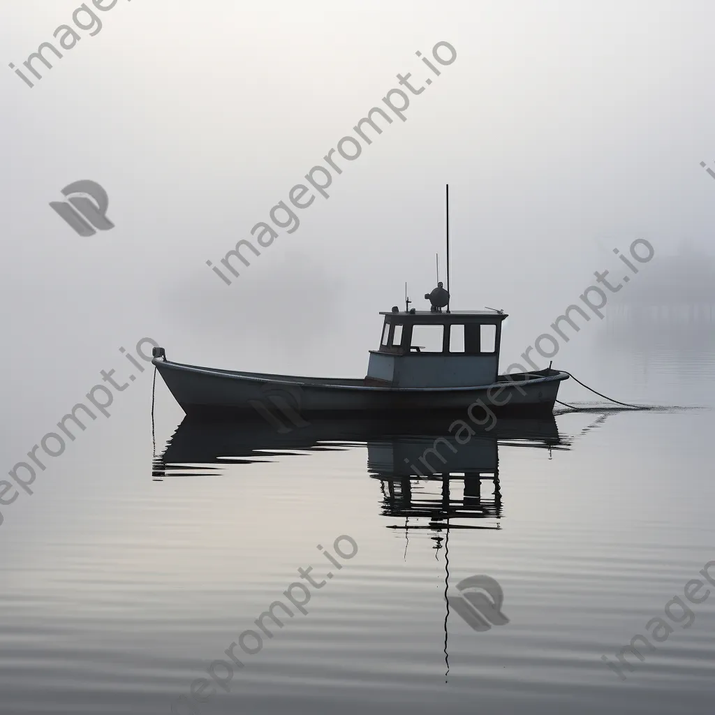 Solitary boat in a foggy harbor - Image 2