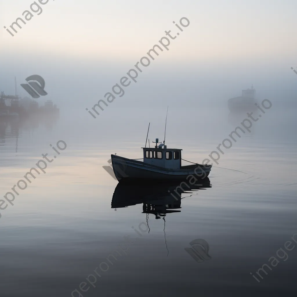 Solitary boat in a foggy harbor - Image 3