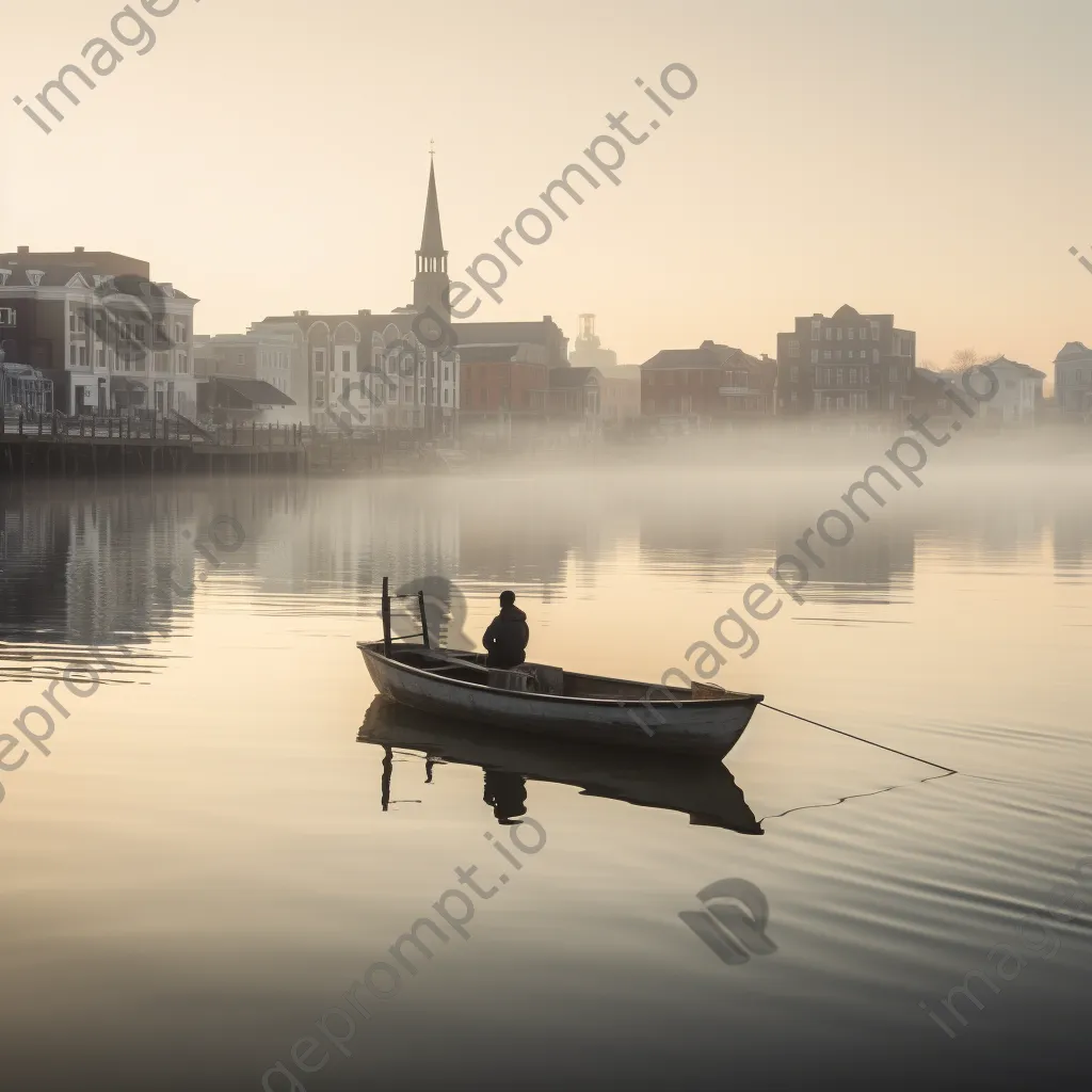 Solitary boat in a foggy harbor - Image 4