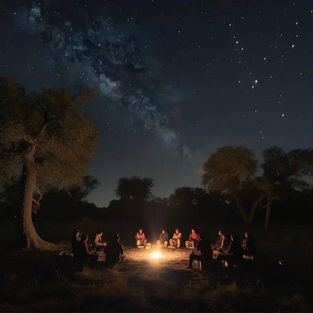 Campfire gathering under a starry sky - Image 1