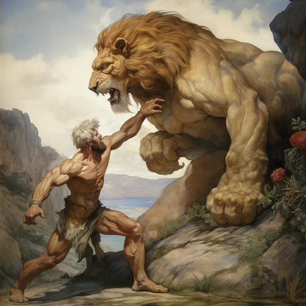 Image of Hercules battling Nemean lion under sunlight - Image 2