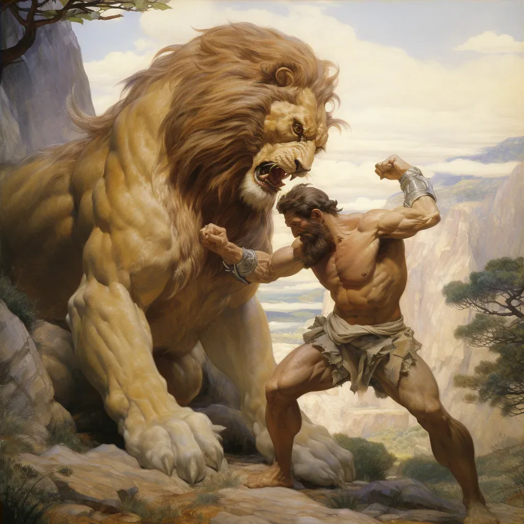 Image of Hercules battling Nemean lion under sunlight - Image 4