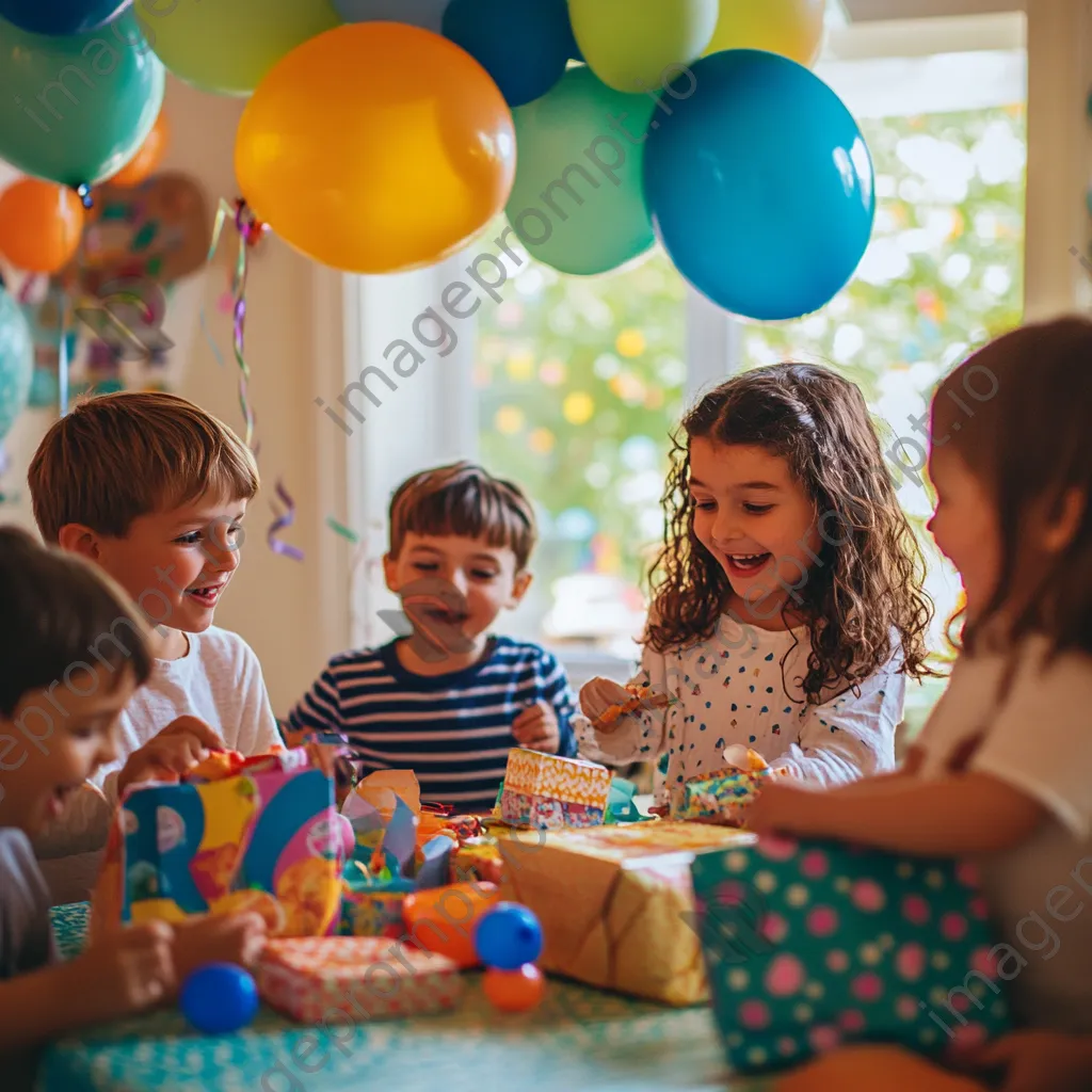 Children at home enjoying a birthday party surrounded by decorations. - Image 2