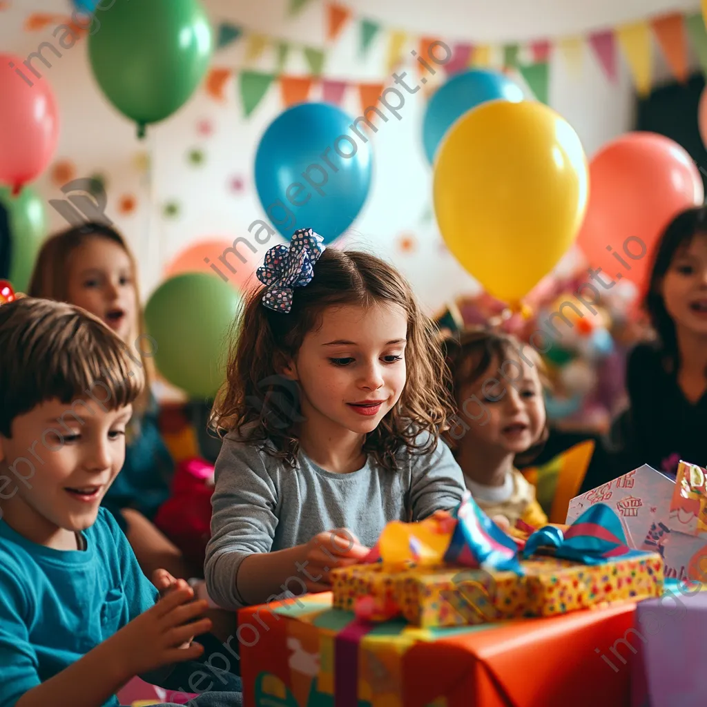 Children at home enjoying a birthday party surrounded by decorations. - Image 4