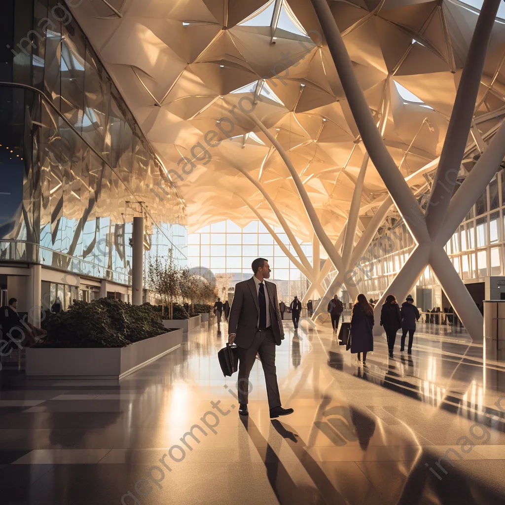 Executive in a modern airport terminal adjusting tie. - Image 4