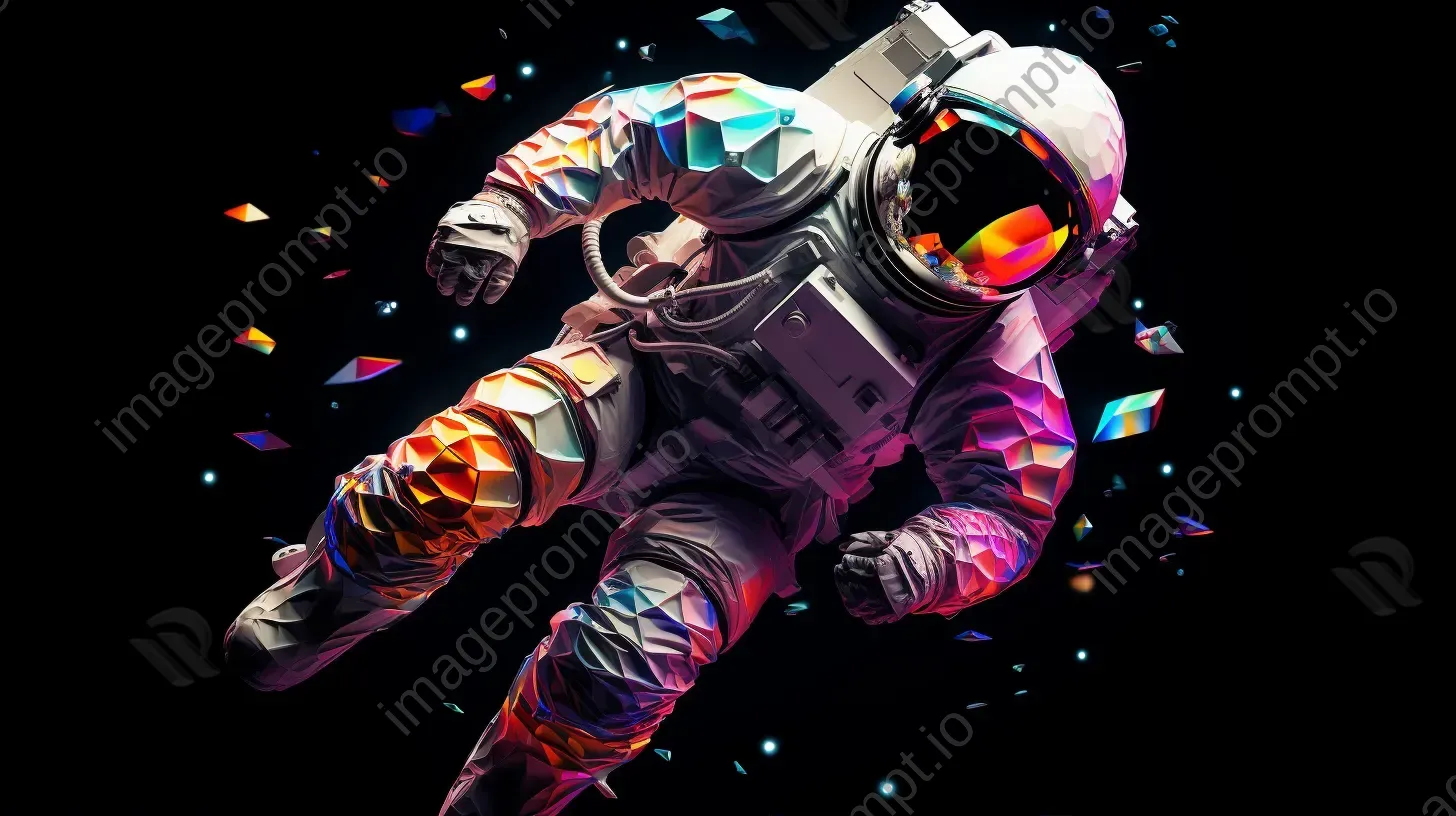 Neon colored low poly astronaut floating in space - Image 1