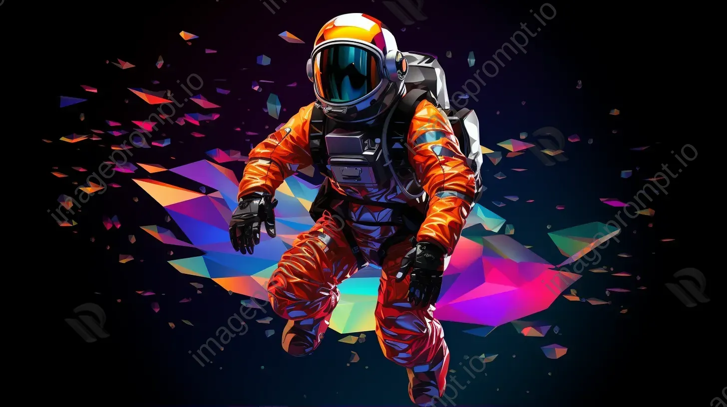 Neon colored low poly astronaut floating in space - Image 2