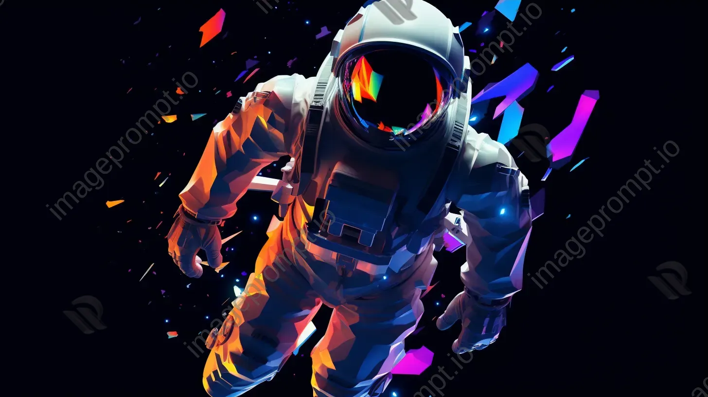 Neon colored low poly astronaut floating in space - Image 3