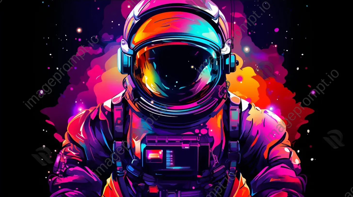 Neon colored low poly astronaut floating in space - Image 4