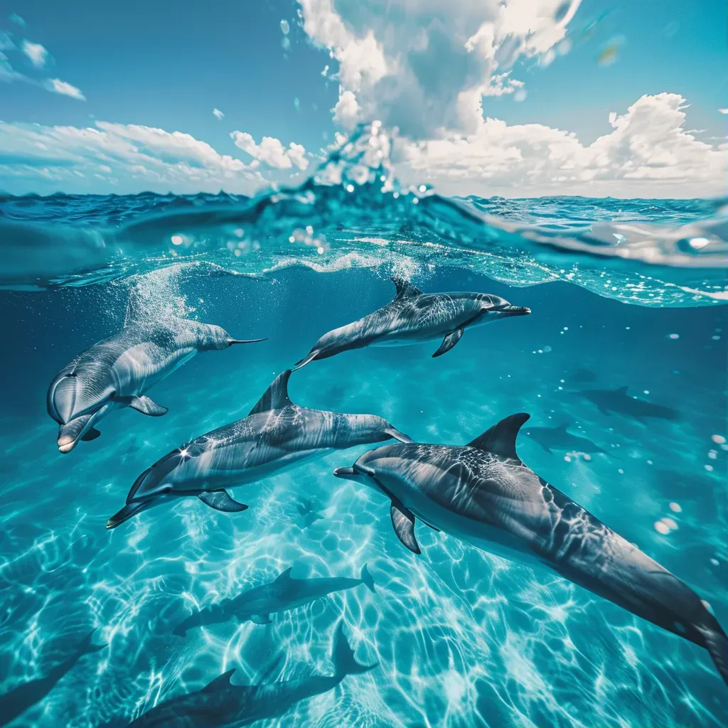 Pod of dolphins swimming in crystal-clear waters underwater - Image 1