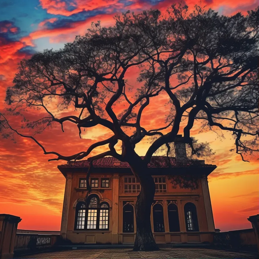 Tree silhouette against vibrant sunset colors - Image 1