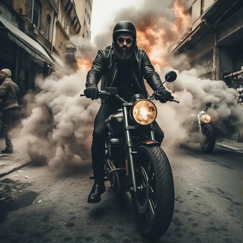 Fashionable bikers in leather jackets on city street - Image 1