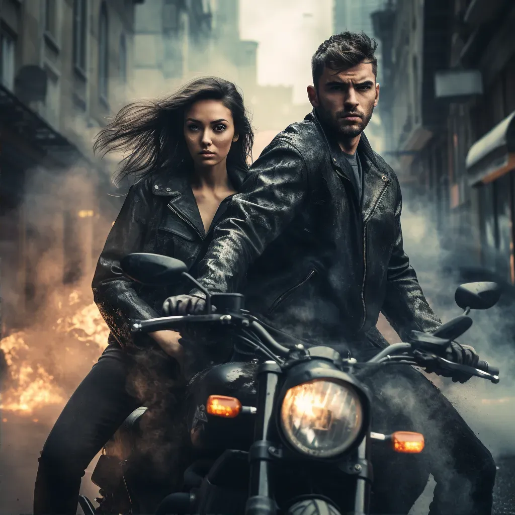 Fashionable bikers in leather jackets on city street - Image 2