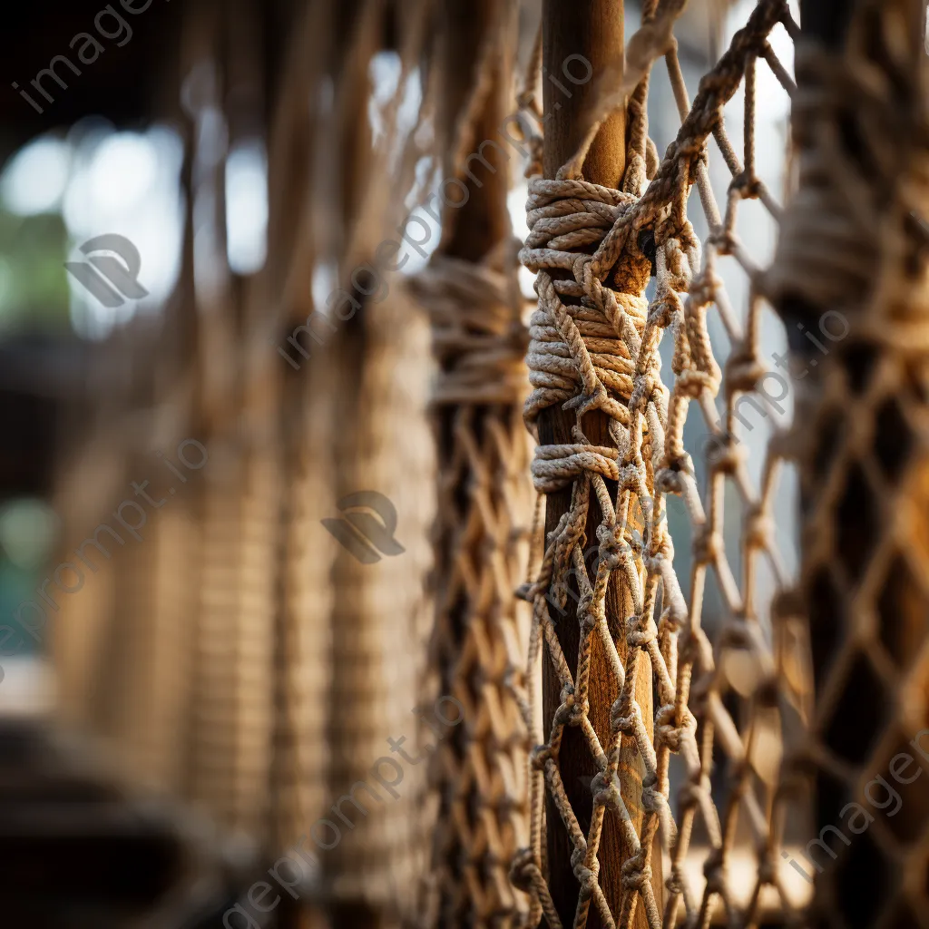 Close-up of traditional rope bridge weaving - Image 1