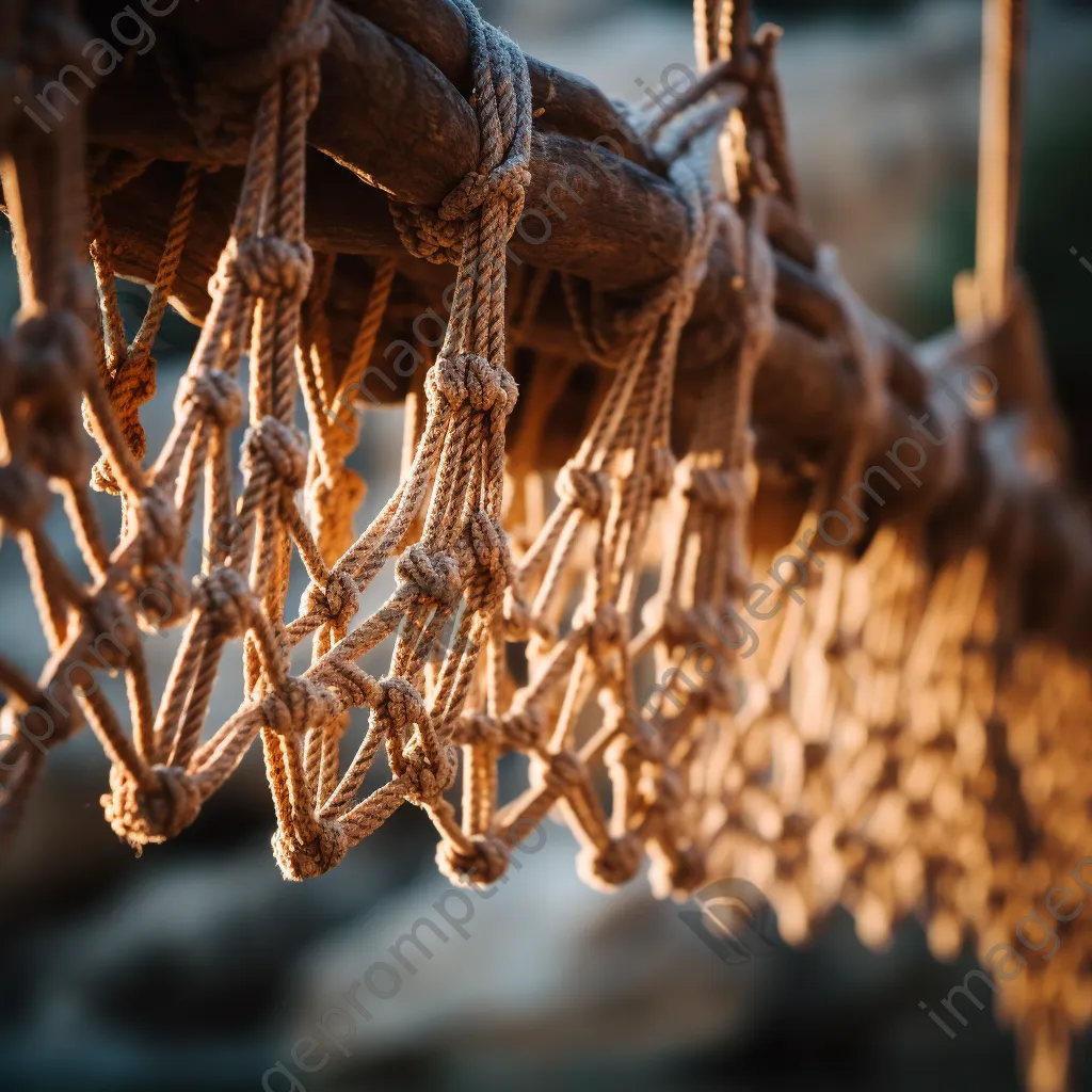 Close-up of traditional rope bridge weaving - Image 2