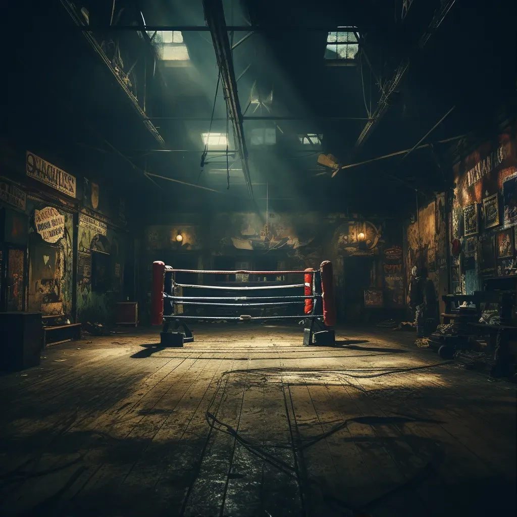 Boxing ring in old gym with sparring boxers - Image 1